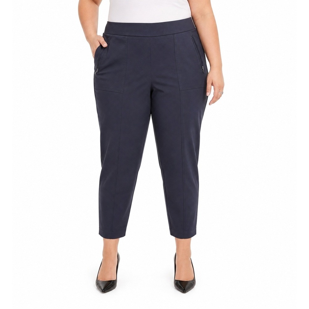 Lane Bryant Navy Blue Stretch Tapered Crop Pants Plus Size 22 Zipper Pockets